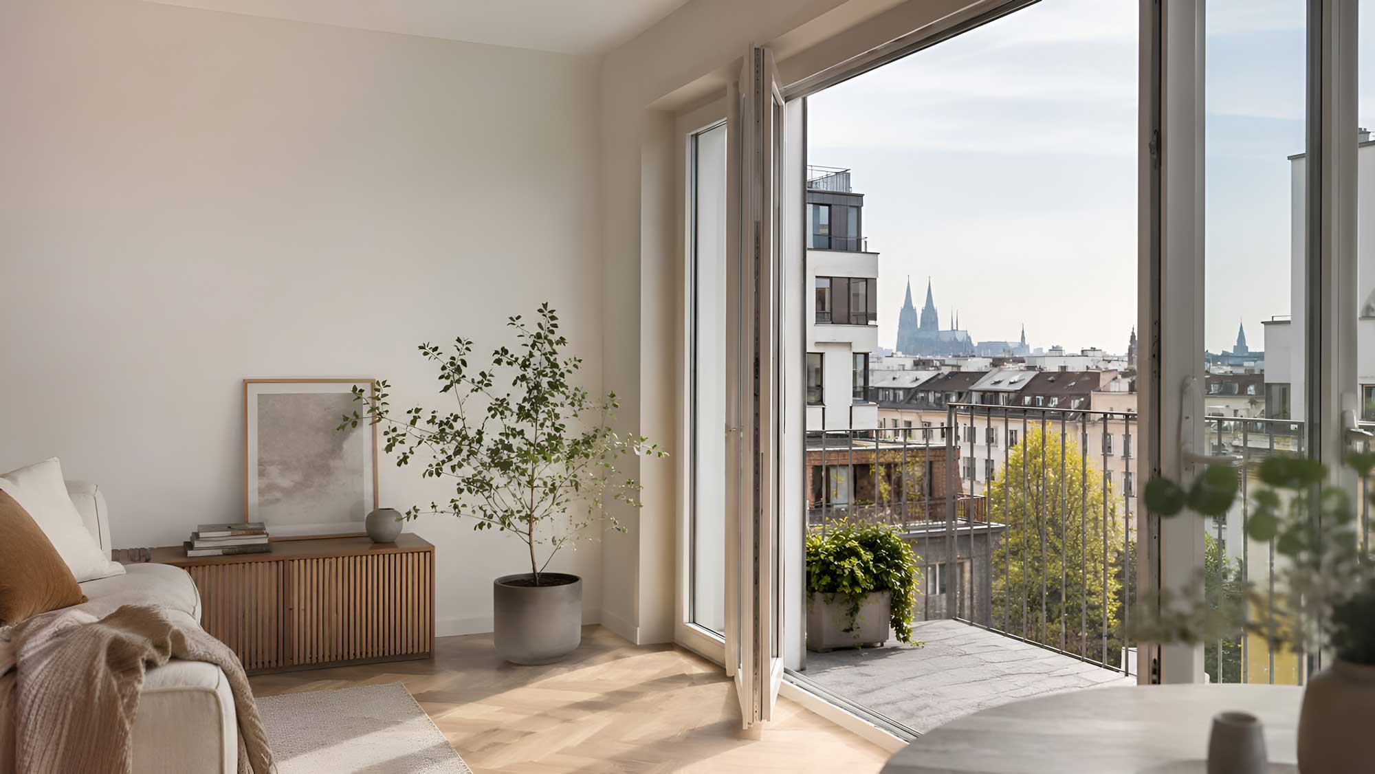 Bild von Köln zur Immobilienmakler: Blick über die Stadt, der Dom im Hintergrund